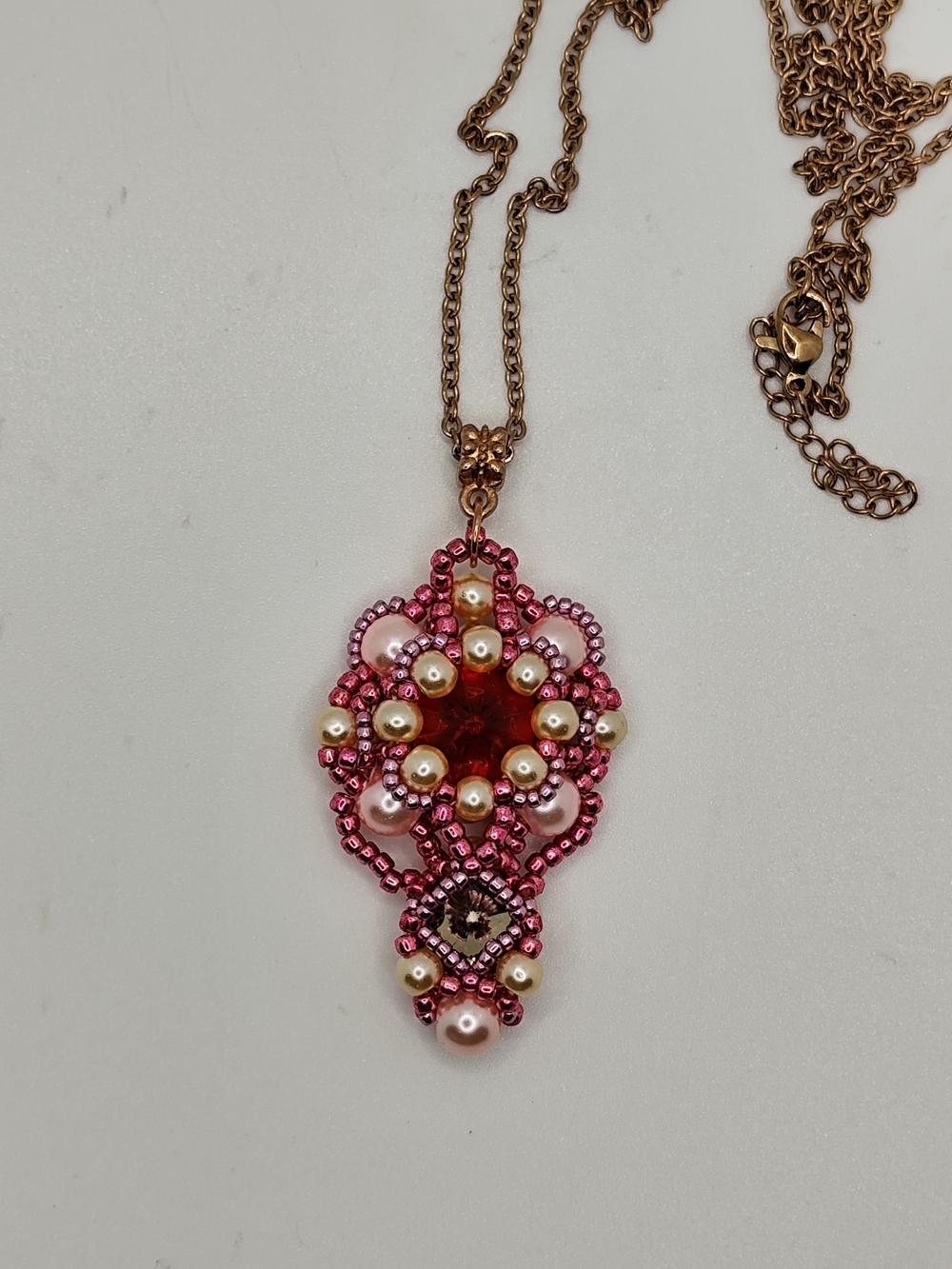 Pink Pearl & Crystal Drop Pendant Necklace